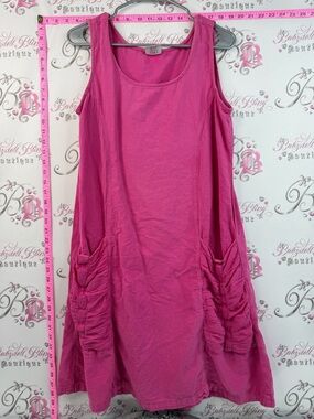 Colour me cotton dress Pockets Bright Pink Sleeveless Ruched Pocket Dress